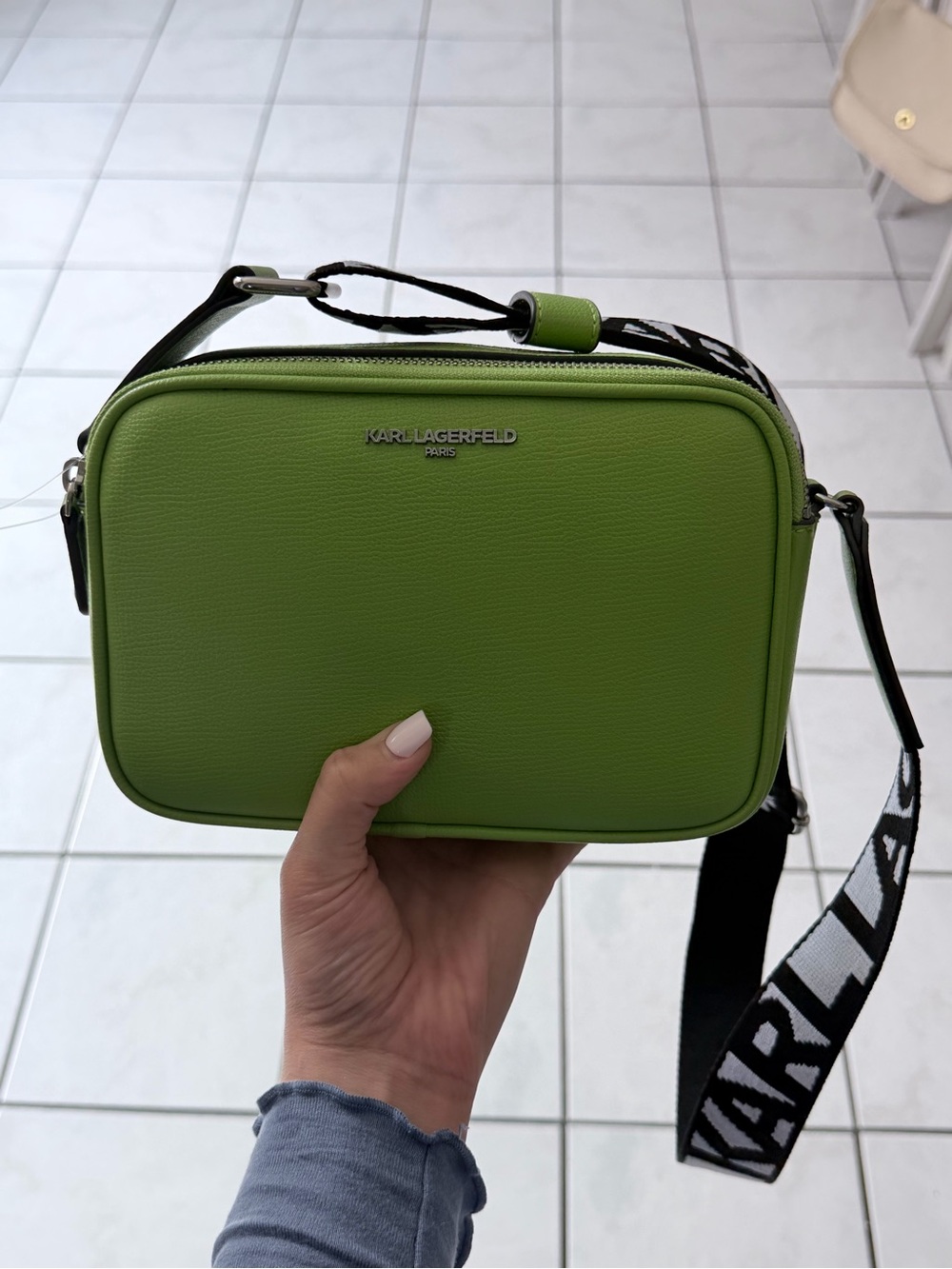 Karl Lagerfeld Green Leather Crossbody with Logo Strap
